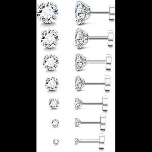 20G Hypoallergenic Flat Back Earrings for Women Silver 14K Gold Stainless Steel